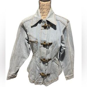 Essentiale Light Wash Denim Jean Jacket Large Toggle FullZip Size Medium Vintage